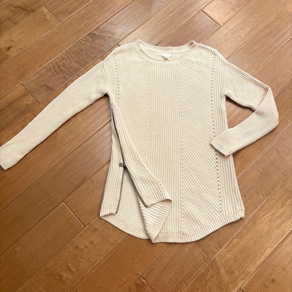 Caslon Women’s Rib Knit Beige Cotton Tunic Side Zip Closures Sz XS fits like M